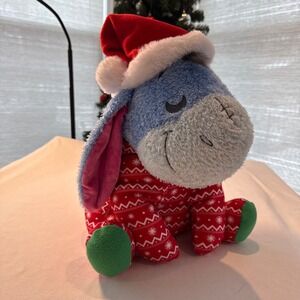 Disney Parks Weighted Eeyore Pooh Plush‎ Stuffed Animal Christmas Pajamas Santa